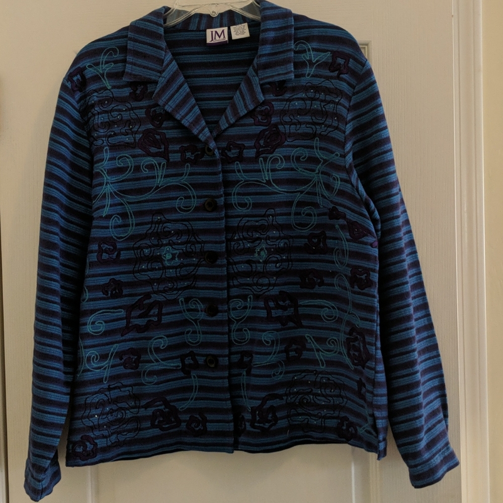 Jacket with braid. Blue with teal and purple.